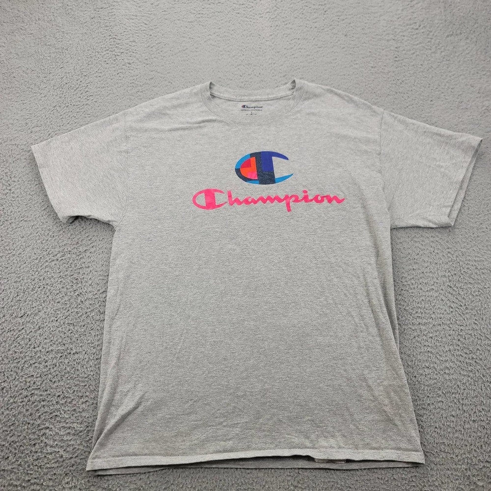 Champion Shirt Mens Large Gray Short Sleeve Athleticwear Logo Print T-Shirt
